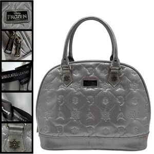 Disney Frozen Dome Satchel Glitter Handbag Silver Faux Leather Quilted Loungefly